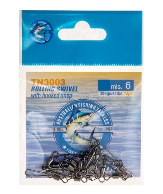 AUSTRALIAN FISHING TACKLES ROLLING SWIVEL WITH HOOKED SNAP TN3003